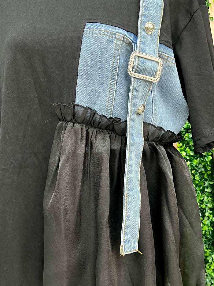 Denim and Tulle Detail T SHirt