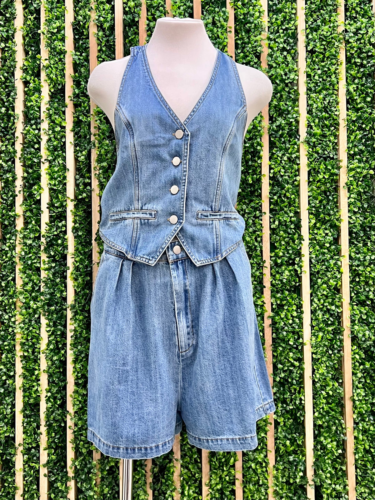 Washed Denim Halter Cutout Romper