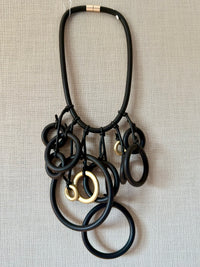 Multi Ring Drop Detail Rubber Necklace