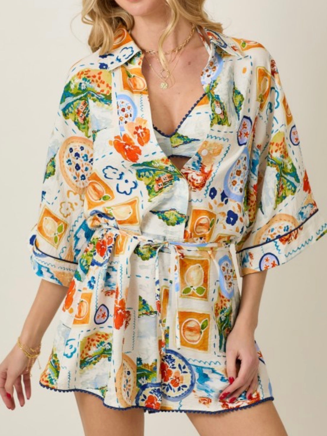 Tropical Watercolor Print Romper and Bra Set