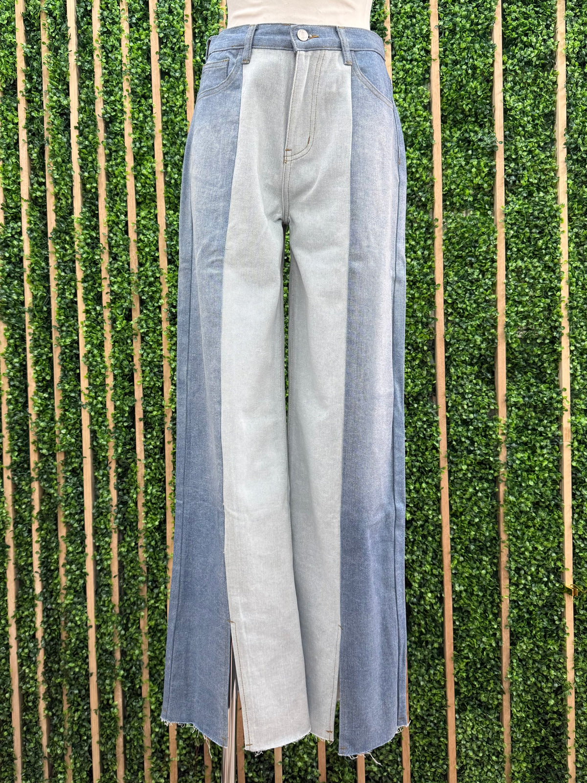 Contrast Side Panel Wide Leg Denimff