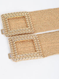 Double Textured Buckle Gold Raffia Belt