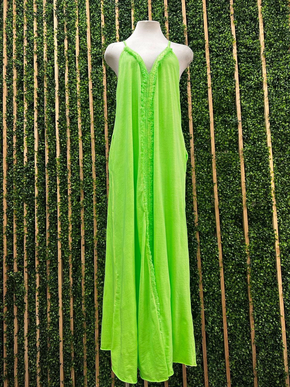 Front Tassel Trim Fluorescent Maxi Dress