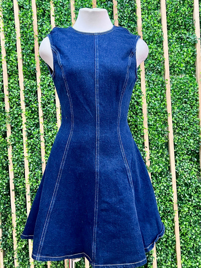 Dark Denim Fitted A Line Dress