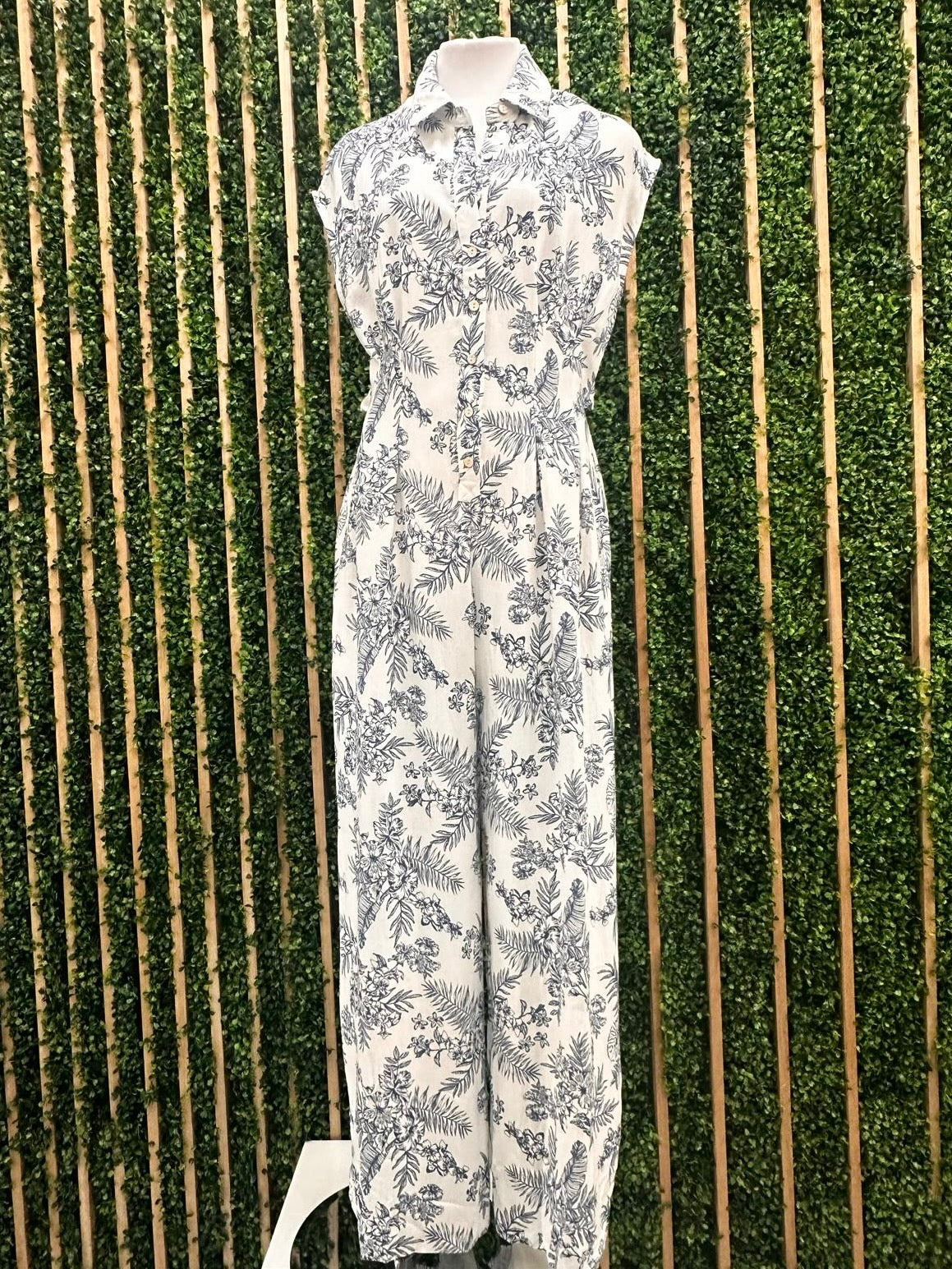 Blue Print Cutout Back Jumpsuit