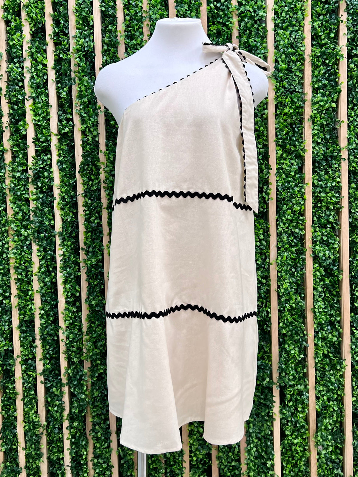 Oatmeal Trim Detail One Shoulder Dress
