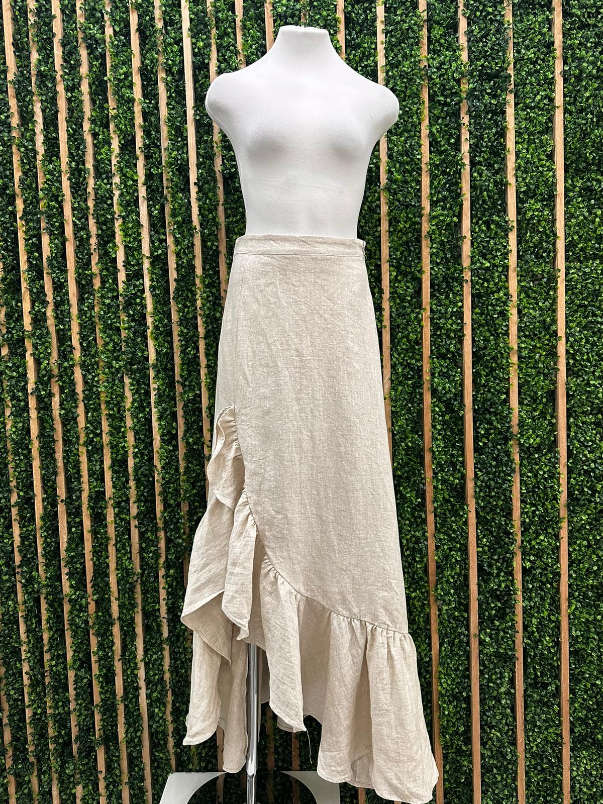 Exquisite Oatmeal Ruffled maxi Skirt