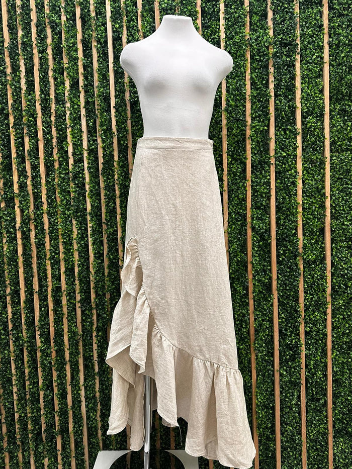Exquisite Oatmeal Ruffled maxi Skirt