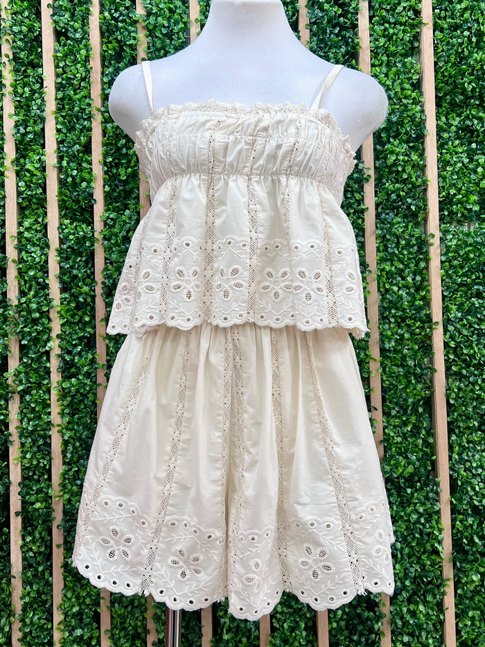 Cream Embroidered Short Pant