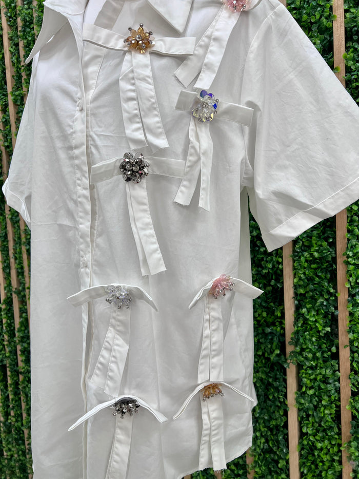 White Embellished Bow Detail Blouse
