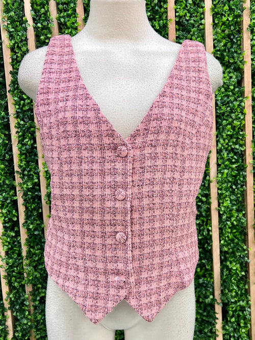 Pink Tweed Tailored Vest