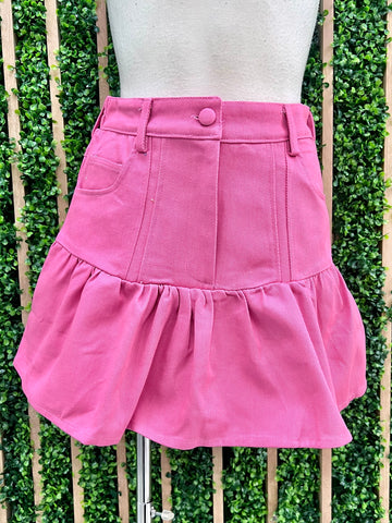 Washed Pink Front Slit Denim Midi Skirt