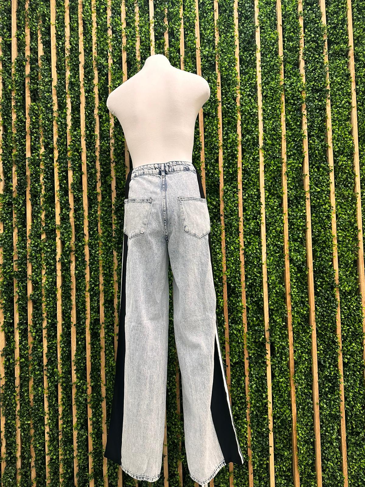 Black Track Trim Wide Leg Denim