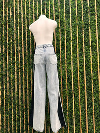 Black Track Trim Wide Leg Denim