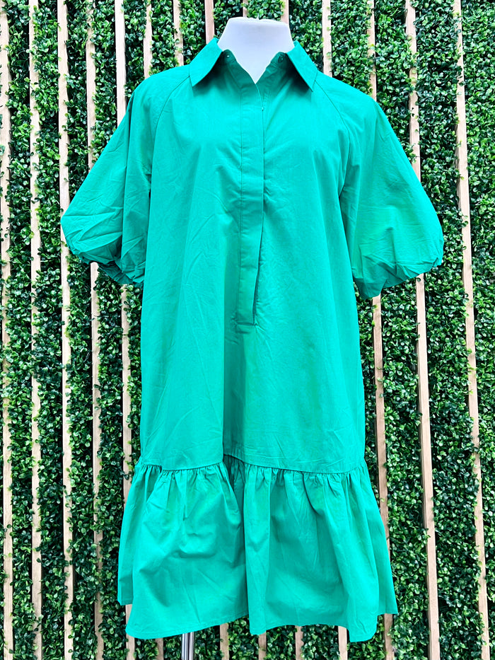 Short Sleeve Button Down Dropwaist Short Dress