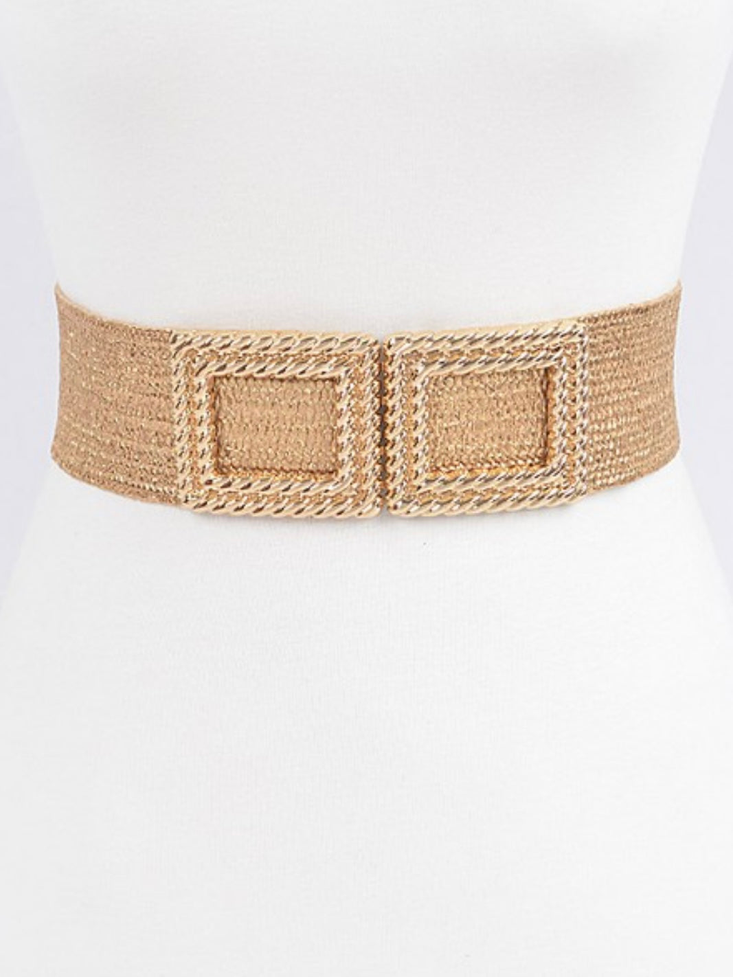 Double Textured Buckle Gold Raffia Belt