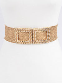 Double Textured Buckle Gold Raffia Belt