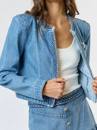 Braided Trim Denim Open Jacket