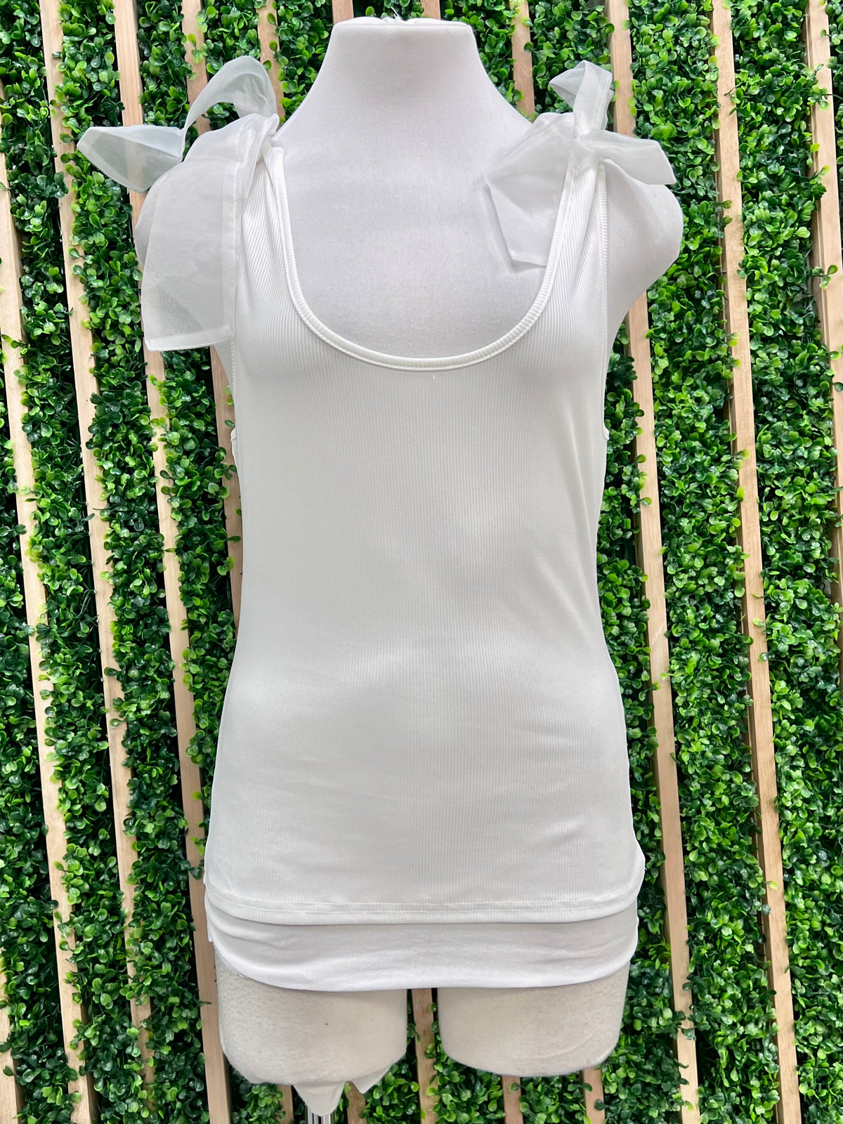 Off White Organza Tie Basic Top