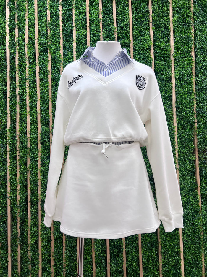 Hamptons White Stripe Detail Skirt Set