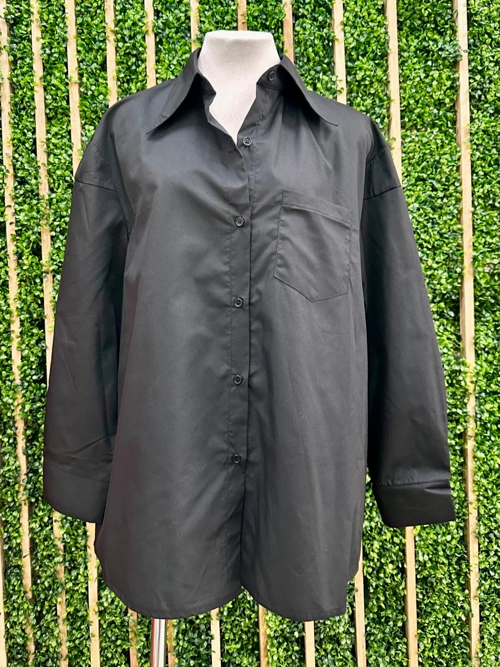 Cotton Blend Oversized Button Up Blouse