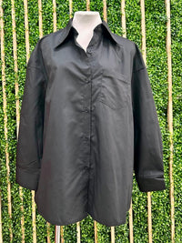 Cotton Blend Oversized Button Up Blouse