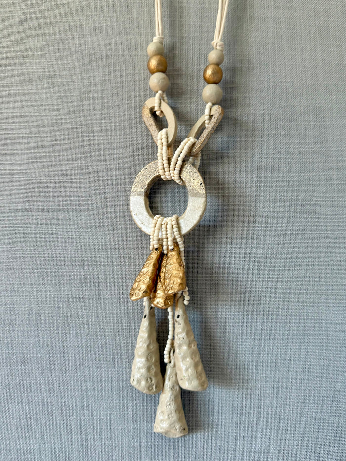 Ivory Gold Beaded Recycled Paper Necklace