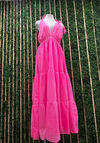 Fluorescent Shoulder Tie Maxi Dress