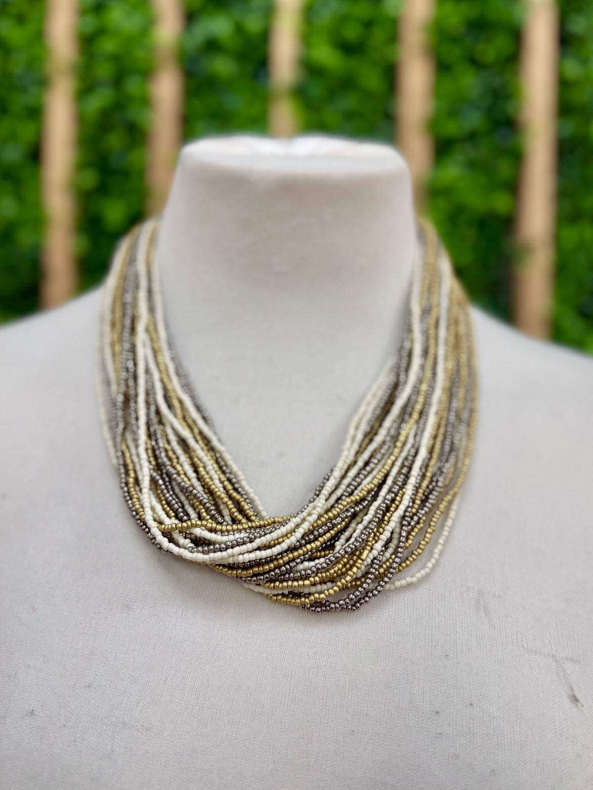 Ivory Multi Metallic Bead Boho Short Necklace