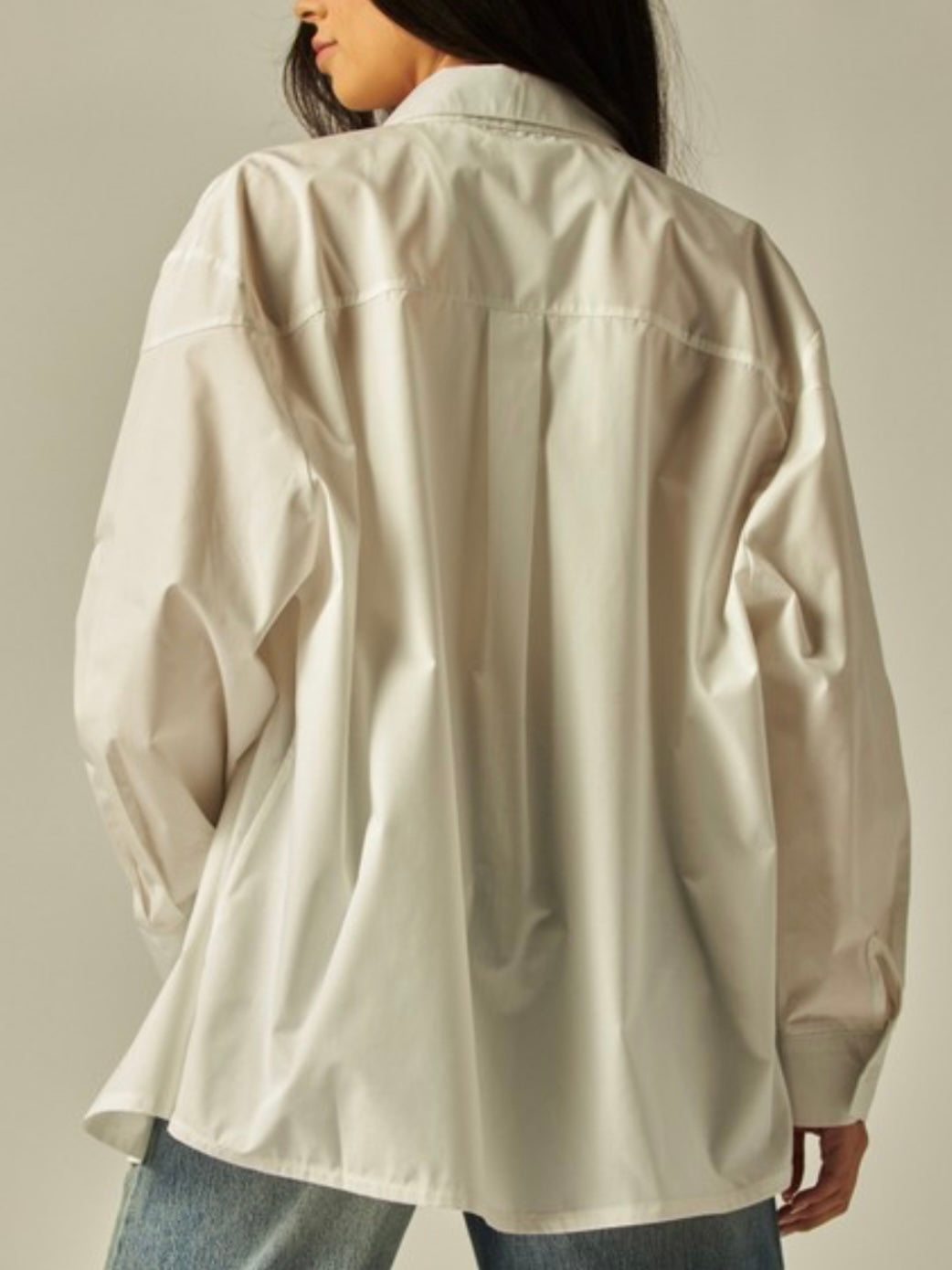 Cotton Blend Oversized Button Up Blouse