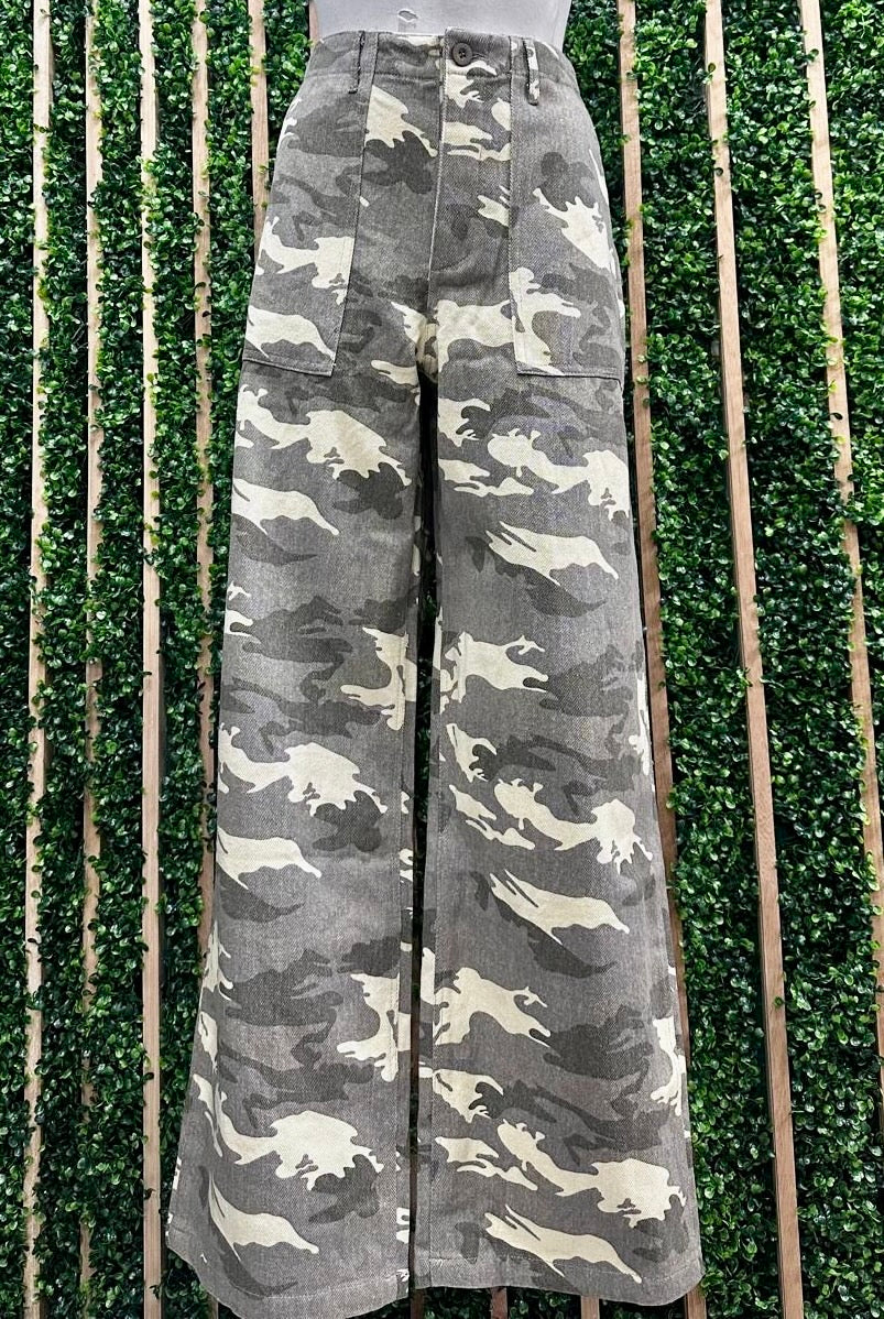 Wide Straight Leg Camo Pants