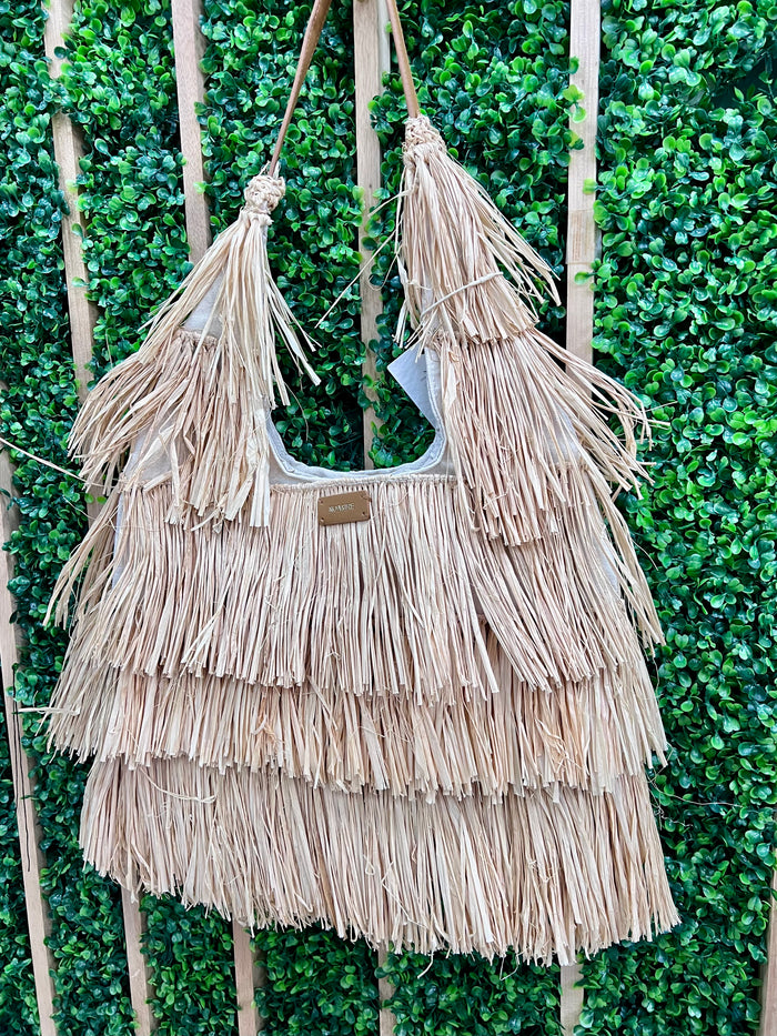 Large Straw Fringe Raffia Bag