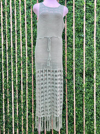 Sage Fringe Detail Knit Maxi Dress