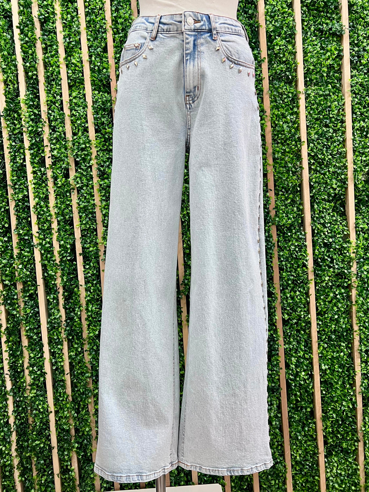 Western Diamond Studded Wide Leg Jeans