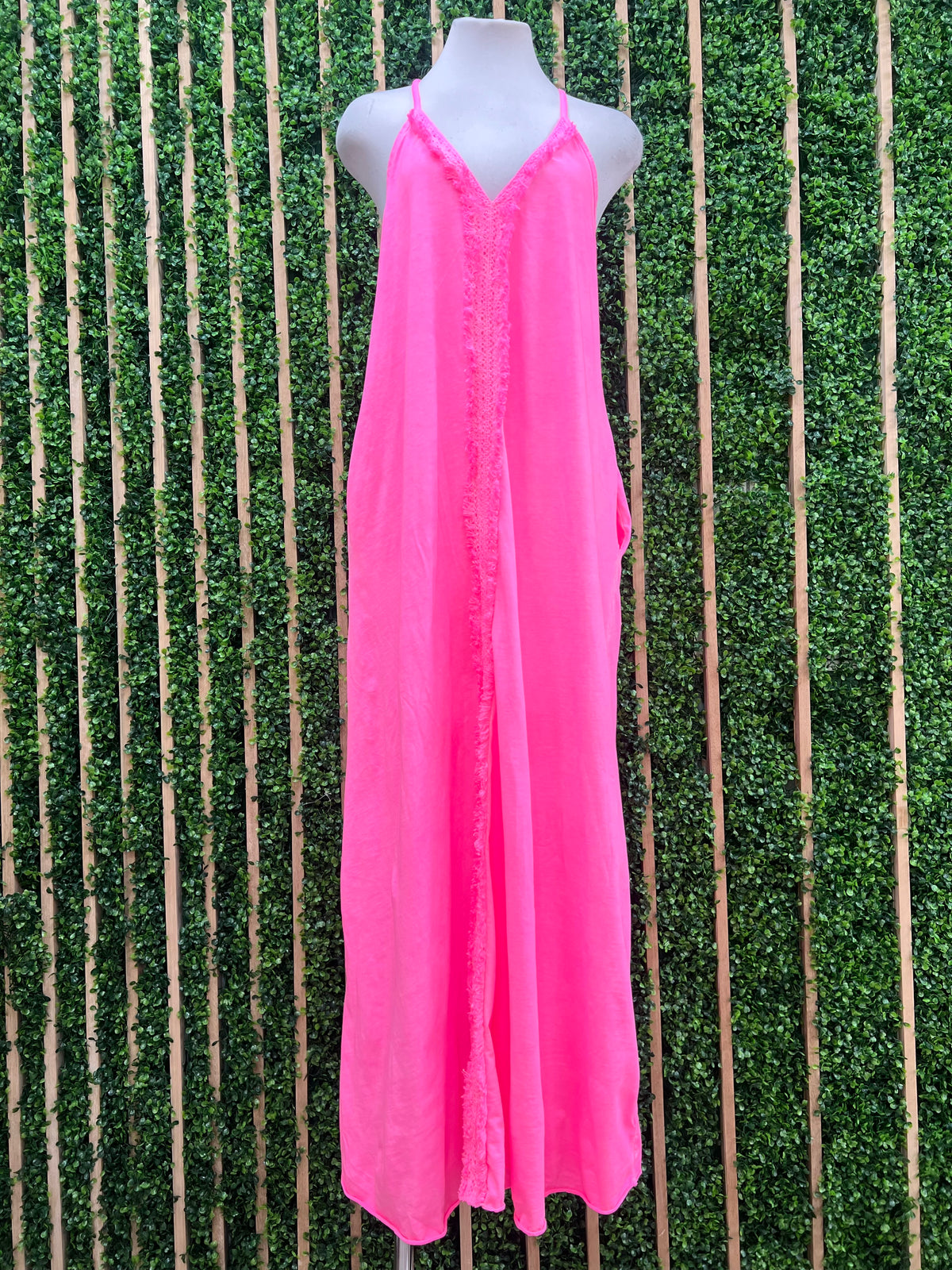 Front Tassel Trim Fluorescent Maxi Dress