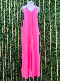 Front Tassel Trim Fluorescent Maxi Dress