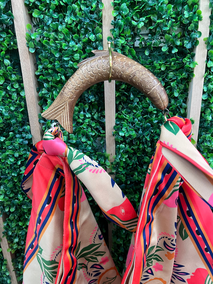 Exquisite Tropical Bandana Boho Bag with Wooden Handle Bag