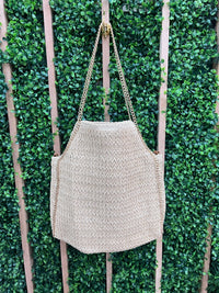 Beautiful Chain Detail Large Straw Bag