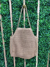 Beautiful Chain Detail Large Straw Bag