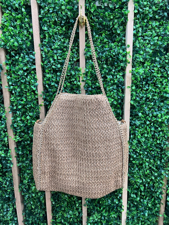 Beautiful Chain Detail Large Straw Bag