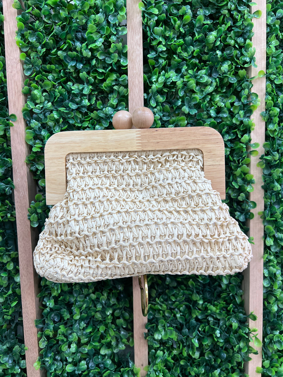 Beaded Sphere Closure Wraffia Bag