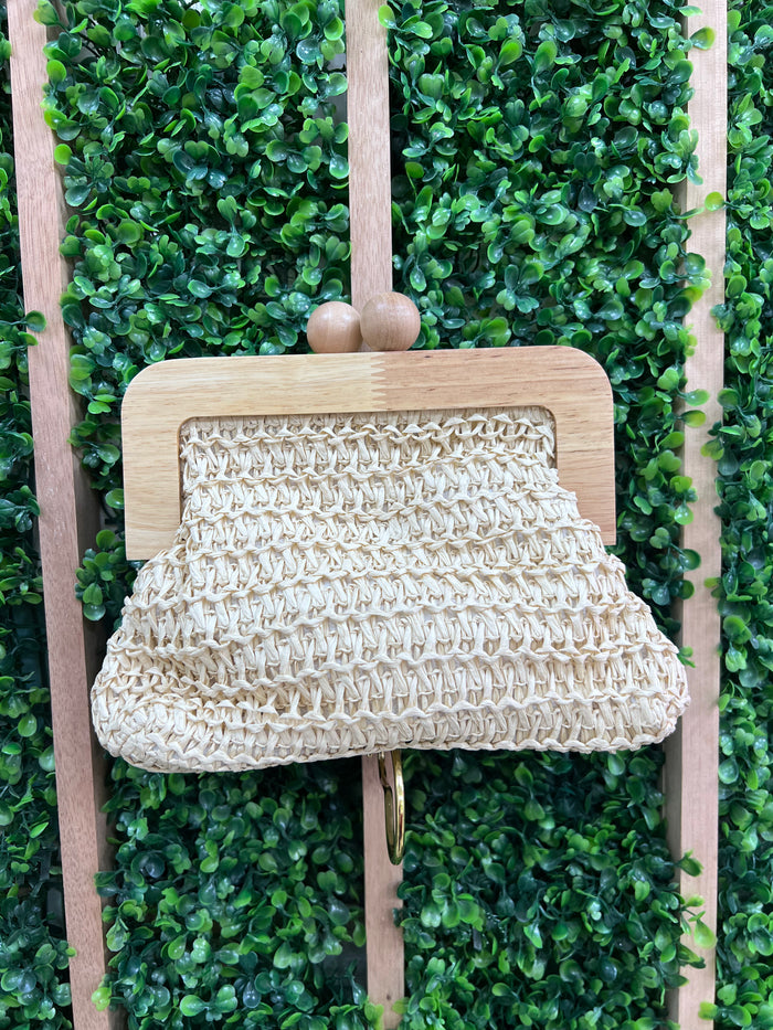 Beaded Sphere Closure Wraffia Bag