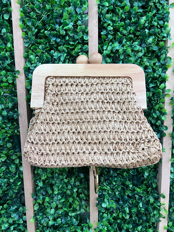 Beaded Sphere Closure Wraffia Bag