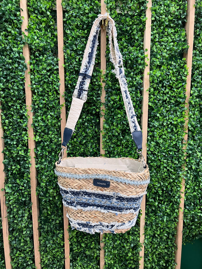 Exquisite Denim Trim Raffia Bag