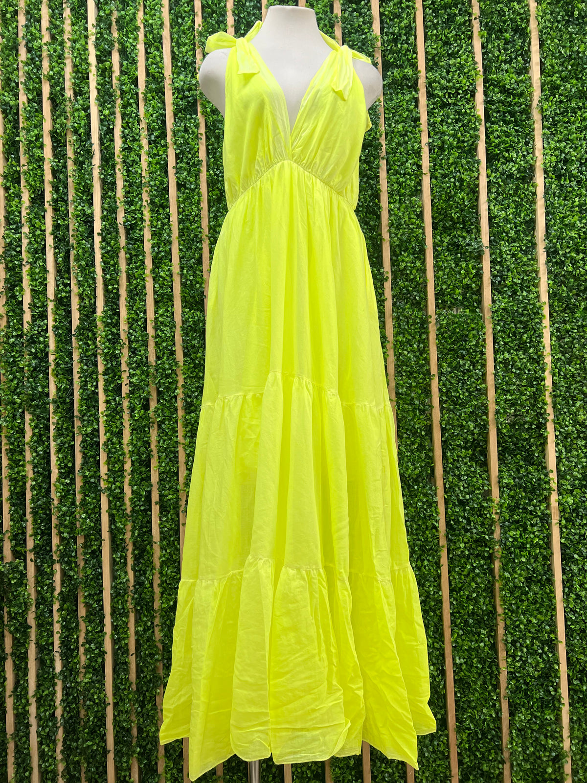 Fluorescent Shoulder Tie Maxi Dress
