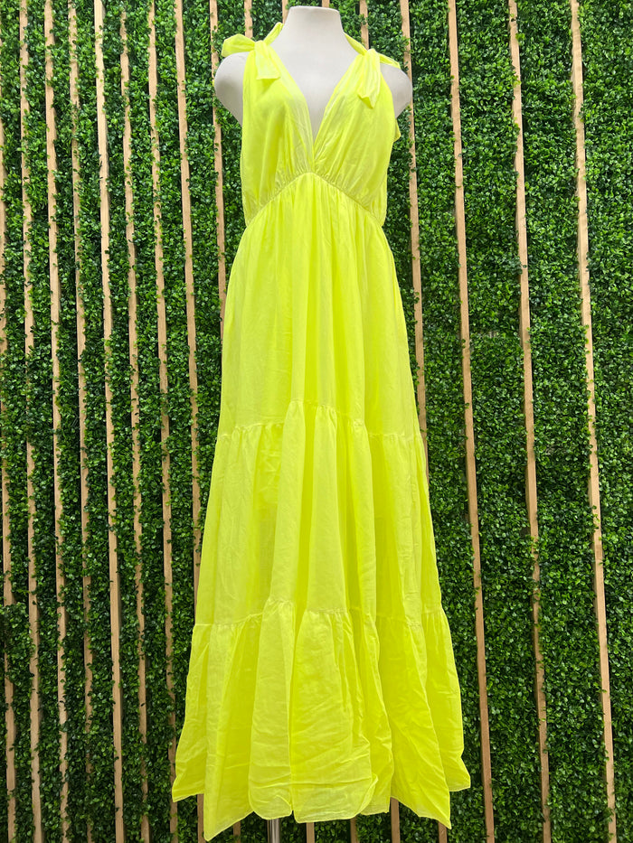 Fluorescent Shoulder Tie Maxi Dress