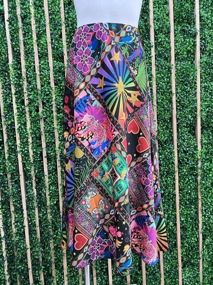 Black Print Midi Skirt