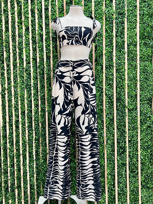 Beautiful Ivory Black Crop Pant Set