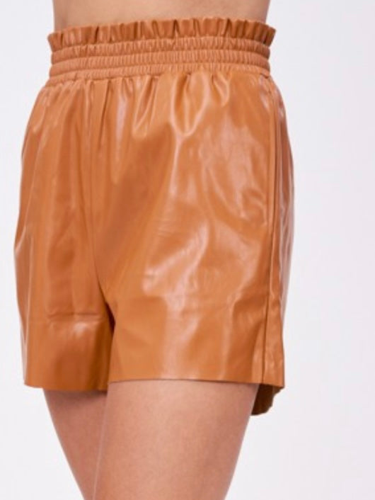 Cognac High Waist Pleather Shorts