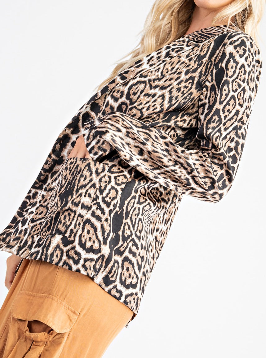 Leopard Open Front Blazer